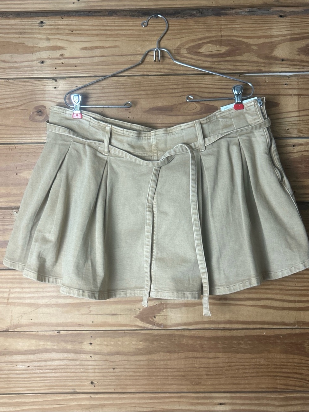 American Eagle Outfitters Tan Pleated Mini Skort with Waist Tie